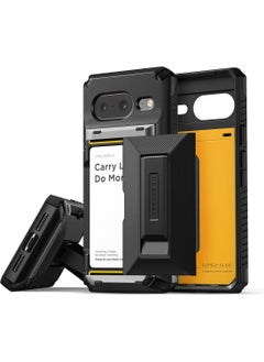 VRS Design Damda Glide Hybrid Pixel 8 Case Cover Wallet with Semi Automatic Card Holder Slot [3-4 Cards] and Kickstand - Black Groove  - Image 1