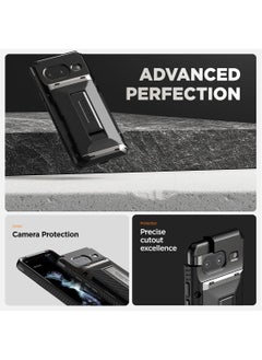 VRS Design Damda Glide Hybrid Pixel 8 Case Cover Wallet with Semi Automatic Card Holder Slot [3-4 Cards] and Kickstand - Black Groove  - Image 2