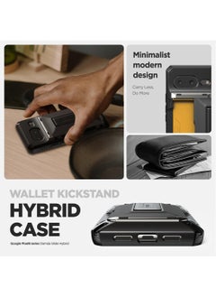 VRS Design Damda Glide Hybrid Pixel 8 Case Cover Wallet with Semi Automatic Card Holder Slot [3-4 Cards] and Kickstand - Black Groove  - Image 4