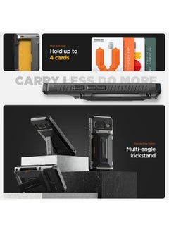 VRS Design Damda Glide Hybrid Pixel 8 Case Cover Wallet with Semi Automatic Card Holder Slot [3-4 Cards] and Kickstand - Black Groove  - Image 3