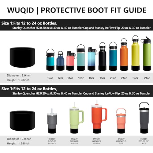 WUQID Protective Silicone Boot Sleeve for 12oz-40oz Hydro Sport Flask/Stanle Water Bottles Tumbler Anti-Slip Bottom Sleeve Cover for All Water Bottles Bottom Width of 2.83-2.95in - Image 3