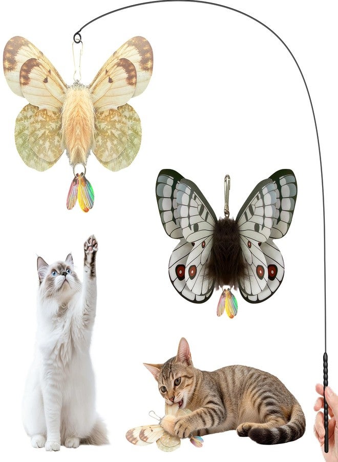 Walfront Interactive Cat Toy Feather Wand with Realistic Butterfly, Durable Flexible Teaser for Indoor Cats & Active Kittens - Keeps Bored Cats Excited, Engaged & Happily Active - Image 2
