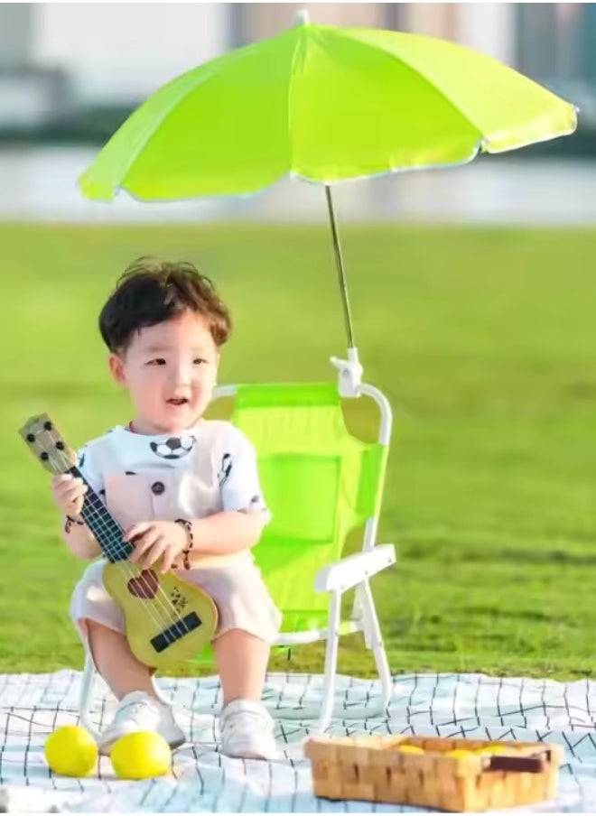 Kids’ Foldable Beach & Camping Chair with 360° Adjustable Umbrella – Lightweight, Portable Outdoor Seat for Sun Protection – Dinosaur Green