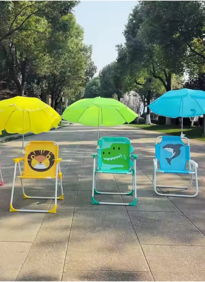 Kids’ Foldable Beach & Camping Chair with 360° Adjustable Umbrella – Lightweight, Portable Outdoor Seat for Sun Protection – Dinosaur Green