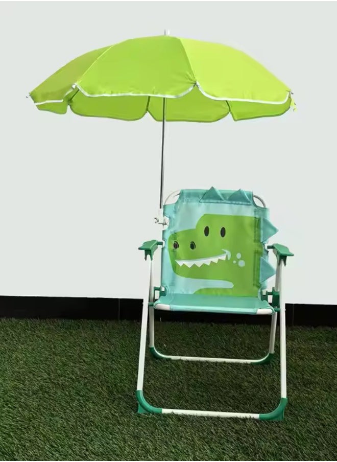 Kids’ Foldable Beach & Camping Chair with 360° Adjustable Umbrella – Lightweight, Portable Outdoor Seat for Sun Protection – Dinosaur Green