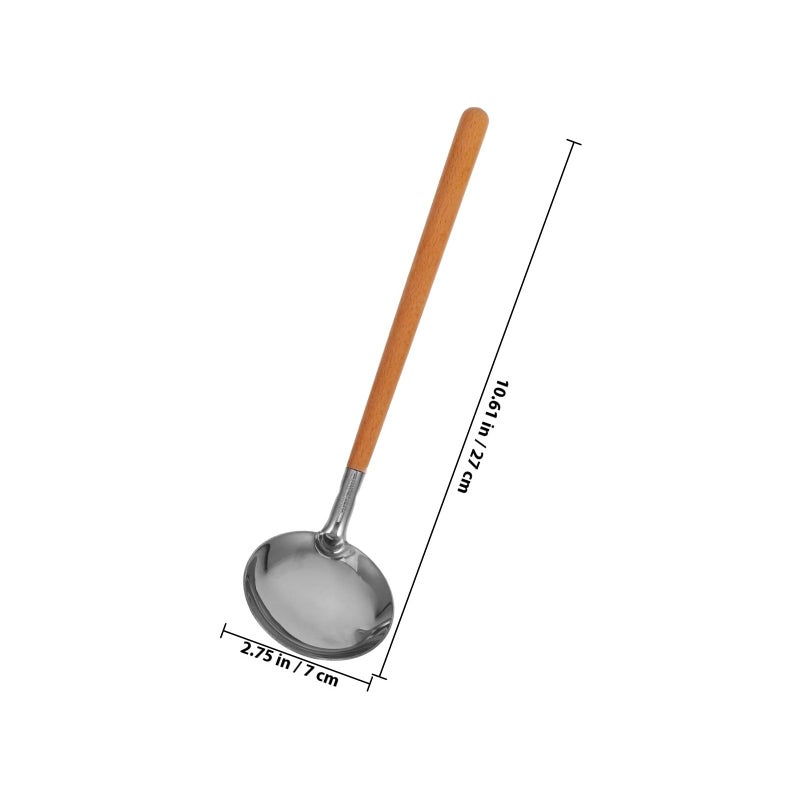 304 Stainless Steel Soup Ladle With Strainer And Long Wood Handle Kitchen Utensil - Image 3