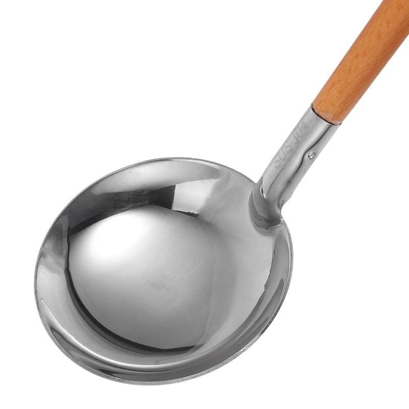 304 Stainless Steel Soup Ladle With Strainer And Long Wood Handle Kitchen Utensil - Image 4