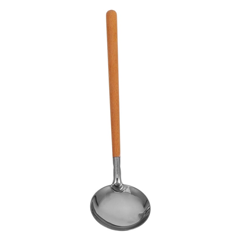 304 Stainless Steel Soup Ladle With Strainer And Long Wood Handle Kitchen Utensil - Image 2