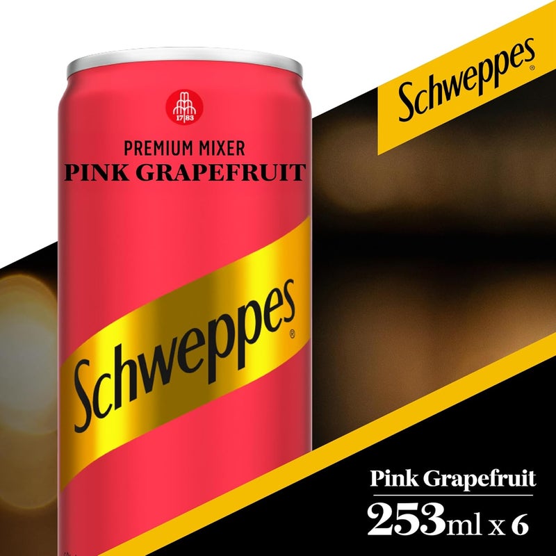 Schweppes Pink Grapefruit Premium Sparkling Drink, 6 Cans of 253ml - Image 2