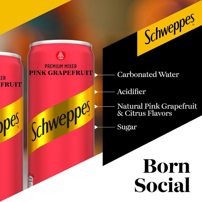 Schweppes Pink Grapefruit Premium Sparkling Drink, 6 Cans of 253ml - Image 3
