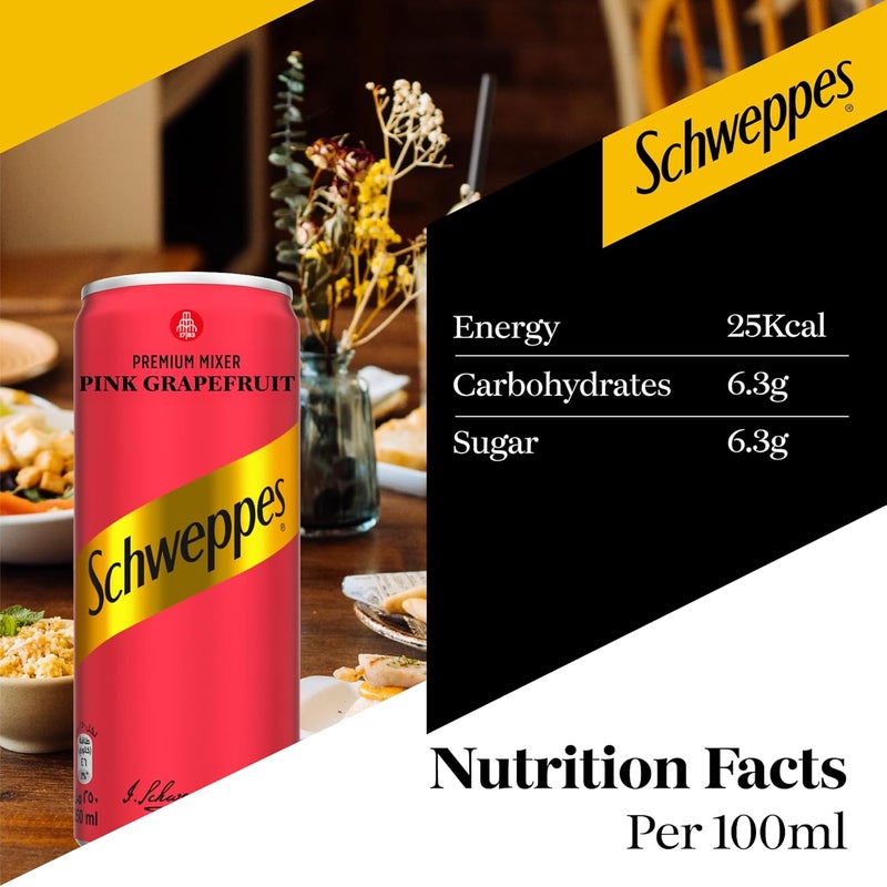 Schweppes Pink Grapefruit Premium Sparkling Drink, 6 Cans of 253ml - Image 5