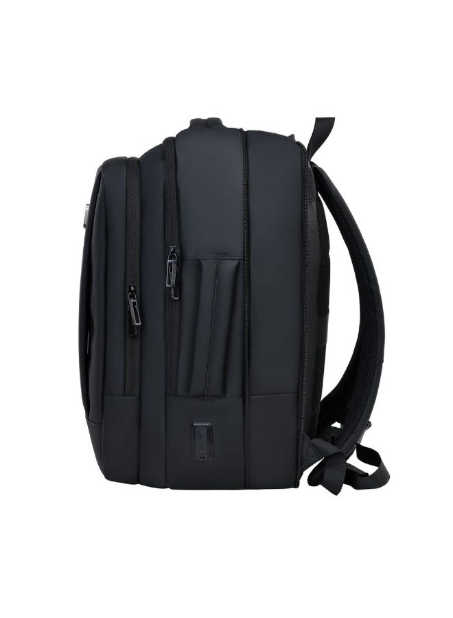 Santhome TURISMO Expandable 17 Inch Business Backpack with Laptop Compartment, USB Charging Port, Briefcase & Shoulder Carry, Water-Resistant Travel Bag for Men, Women Work, Office, Commute – Black - Image 3