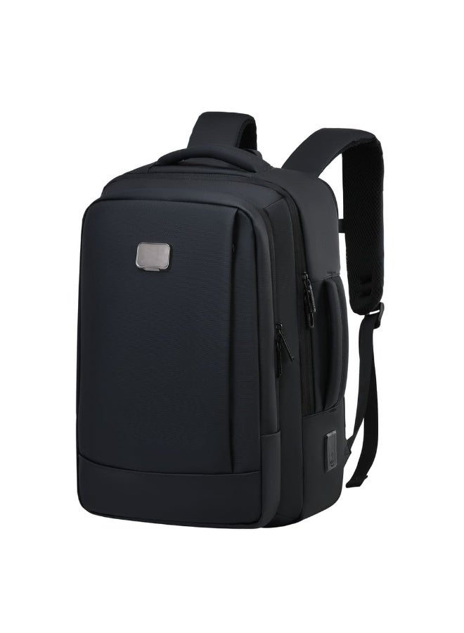 Santhome TURISMO Expandable 17 Inch Business Backpack with Laptop Compartment, USB Charging Port, Briefcase & Shoulder Carry, Water-Resistant Travel Bag for Men, Women Work, Office, Commute – Black - Image 2