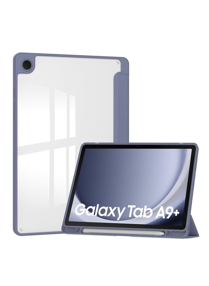الحافظة الرقيقة متوافقة مع Samsung Galaxy Tab A9 Plus SM-X210/SM-216/SM-X218 بشاشة 11 إنش، مع غطاء خلفي شفاف وإطار TPU مضاد للصدمات يدعم وظيفة السكون/الاستيقاظ التلقائي