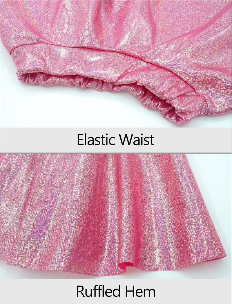 Happy Cherry Kids Sequin Hip Hop Dance Outfit Boys Elastic Dance Costume Girls Crop Top and Skirt Set Pink 6T - Image 4