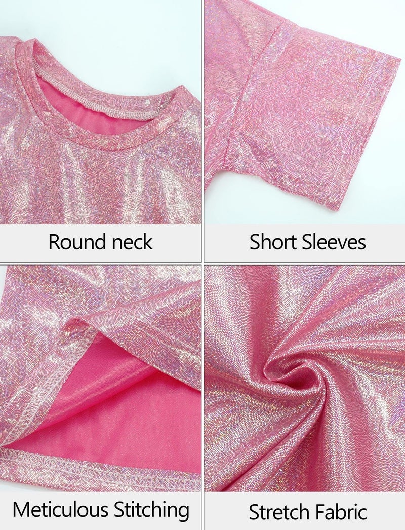 Happy Cherry Kids Sequin Hip Hop Dance Outfit Boys Elastic Dance Costume Girls Crop Top and Skirt Set Pink 6T - Image 3