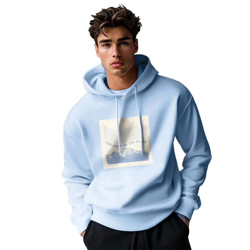 نوبيرو NOBERO Men's Light Blue Hooded Sweatshirt