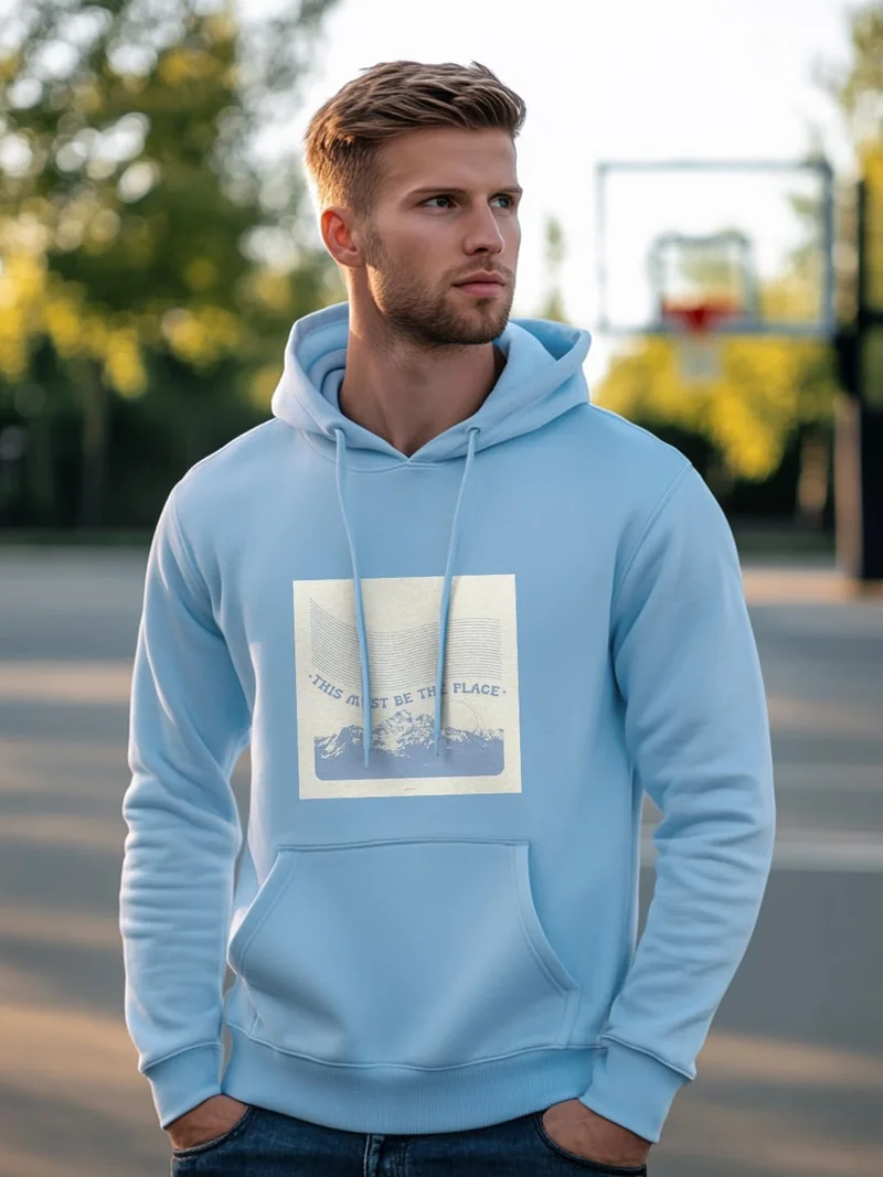 نوبيرو NOBERO Men's Light Blue Hooded Sweatshirt