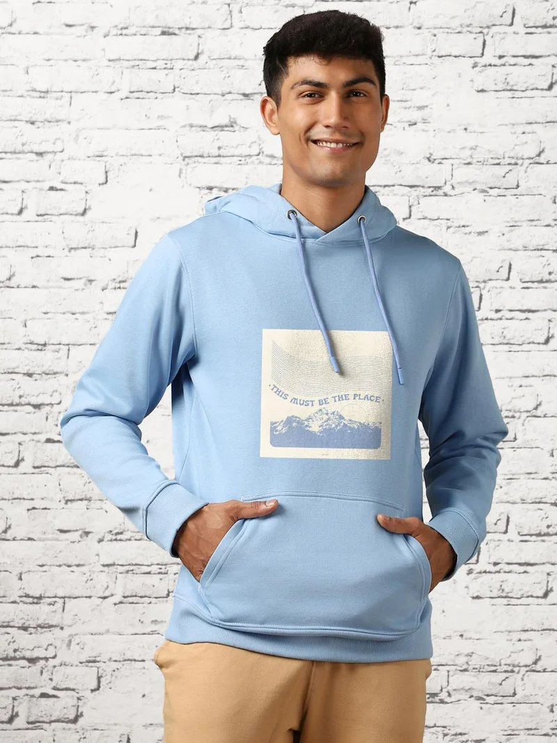 NOBERO Men's Light Blue Hooded Sweatshirt