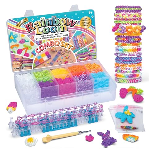 Rainbow Loom Combo Set Features 4000 Colorful Rubber Bands 2 StepbyStep Bracelet Instructions Organizer Case Great Gift for Kids 7 to Promote Fine Motor Skills - Image 1