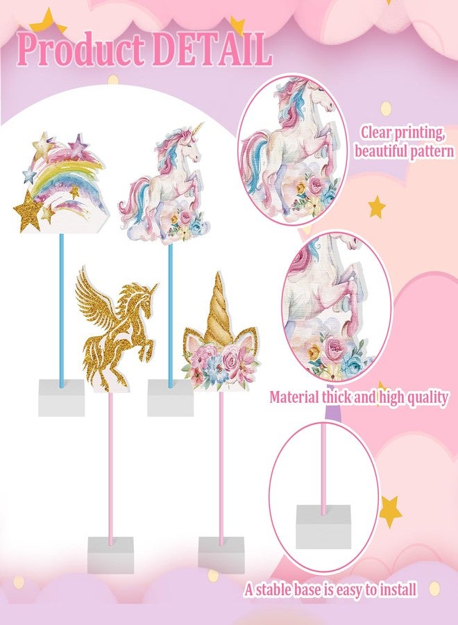Shellwei 4 Pcs Unicorn Table Decorations - Rainbow Centerpieces for Tables, Wooden Unicorn Centerpieces for Birthday Party, Princess Girls Baby Shower Party Supplies Photo Props - Image 4
