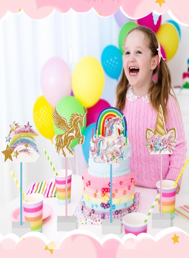 Shellwei 4 Pcs Unicorn Table Decorations - Rainbow Centerpieces for Tables, Wooden Unicorn Centerpieces for Birthday Party, Princess Girls Baby Shower Party Supplies Photo Props - Image 5