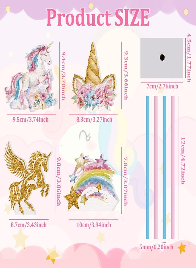 Shellwei 4 Pcs Unicorn Table Decorations - Rainbow Centerpieces for Tables, Wooden Unicorn Centerpieces for Birthday Party, Princess Girls Baby Shower Party Supplies Photo Props - Image 3