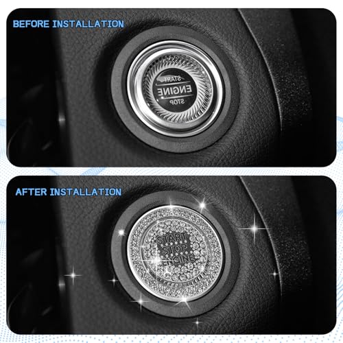 Eponcia 2PCS Rhinestone Push Start Button Cover Bling Car Accessories for Women, Sparkly Diamond Push to Starter Stop Button Decorative Cover, Key Ignition Knob Ring Crystal Emblem Sticker(White) - Image 5
