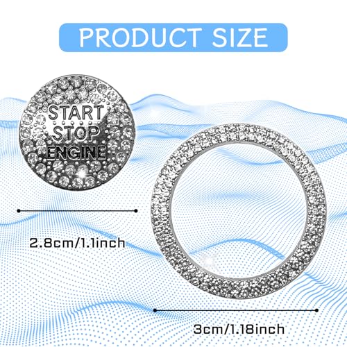 Eponcia 2PCS Rhinestone Push Start Button Cover Bling Car Accessories for Women, Sparkly Diamond Push to Starter Stop Button Decorative Cover, Key Ignition Knob Ring Crystal Emblem Sticker(White) - Image 2