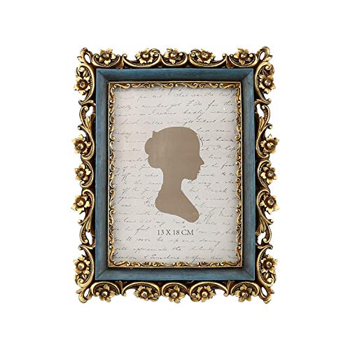 Sunlit Vintage Picture Frame 5x7 Inch, Luxury Antique Photo Frames with Glass Front, Photo Display, Tabletop Wall Hanging, Gift Ideas, Gold and Blue - Image 1