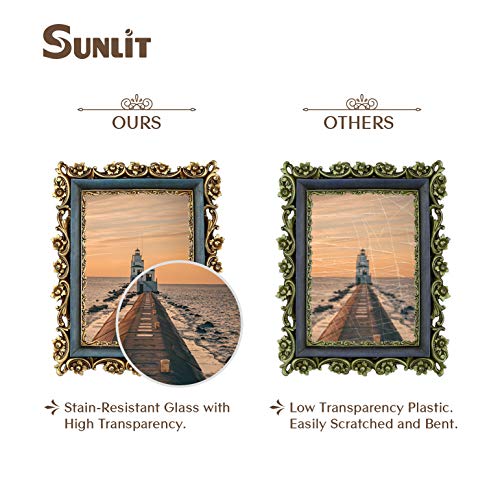 Sunlit Vintage Picture Frame 5x7 Inch, Luxury Antique Photo Frames with Glass Front, Photo Display, Tabletop Wall Hanging, Gift Ideas, Gold and Blue - Image 3