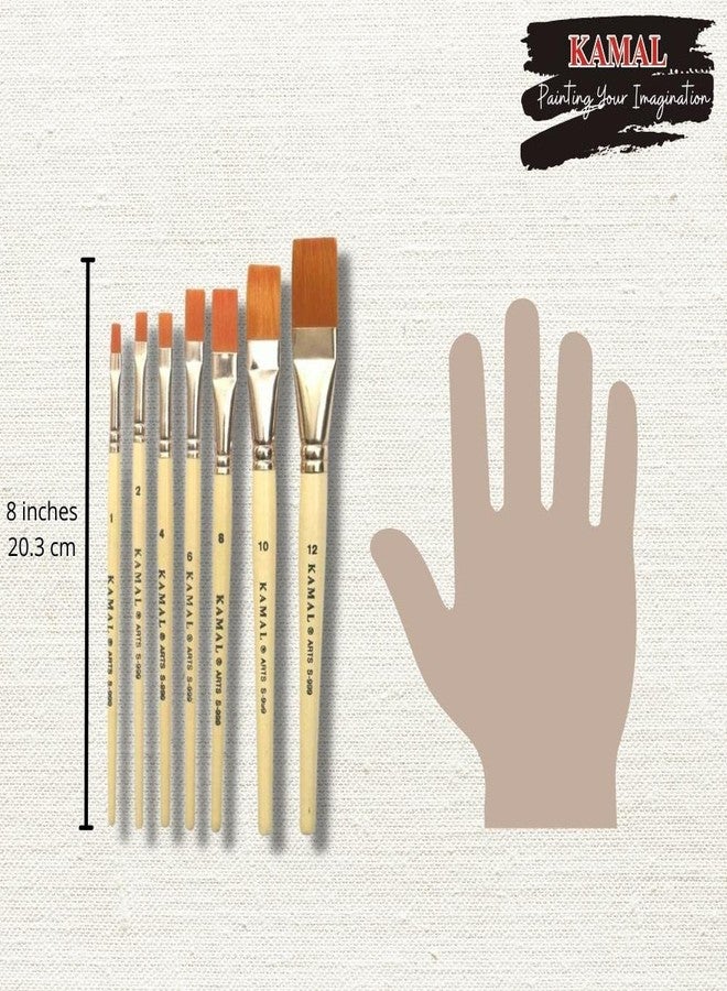 KAMAL Flat Cream Artist Quality Painting Brush Taklon/Synthetic Brush for Oil, Nail, Artist Acrylic Painting Set of 7 - Image 5