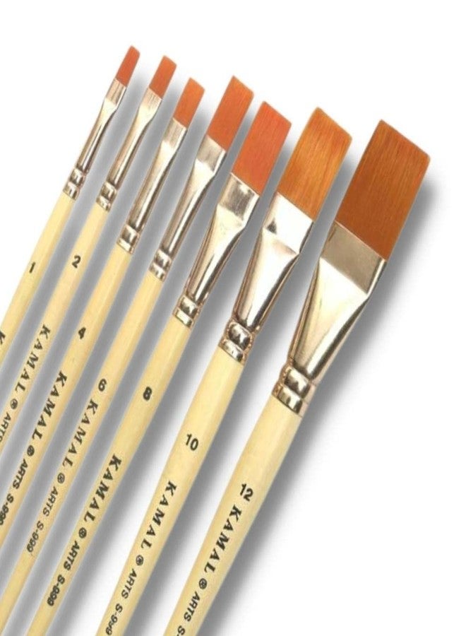 KAMAL Flat Cream Artist Quality Painting Brush Taklon/Synthetic Brush for Oil, Nail, Artist Acrylic Painting Set of 7 - Image 1