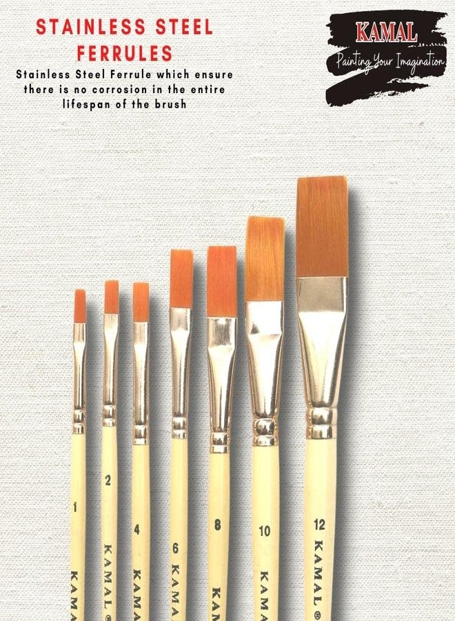 KAMAL Flat Cream Artist Quality Painting Brush Taklon/Synthetic Brush for Oil, Nail, Artist Acrylic Painting Set of 7 - Image 4