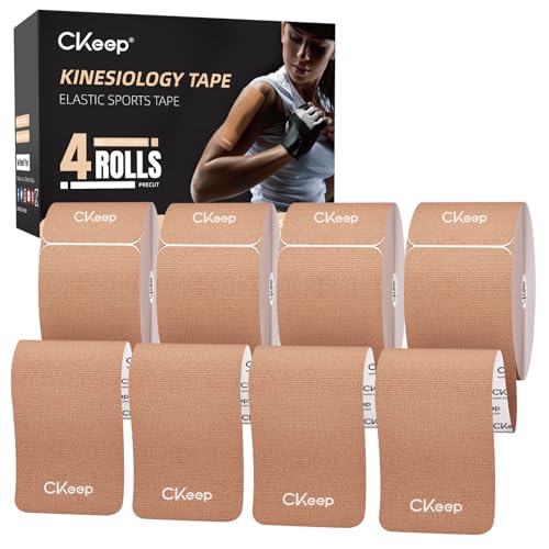 CKeep 4 Rolls Kinesiology Tape, Original Cotton Elastic Athletic Tape, 20 Precut 10" Strips Each, Beige, Ideal for Muscle Support & Injury Prevention - Image 1