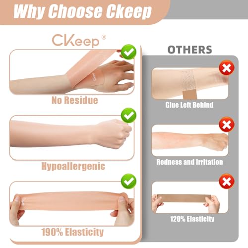 CKeep 4 Rolls Kinesiology Tape, Original Cotton Elastic Athletic Tape, 20 Precut 10" Strips Each, Beige, Ideal for Muscle Support & Injury Prevention - Image 3