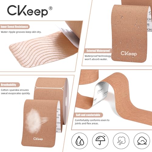 CKeep 4 Rolls Kinesiology Tape, Original Cotton Elastic Athletic Tape, 20 Precut 10" Strips Each, Beige, Ideal for Muscle Support & Injury Prevention - Image 4