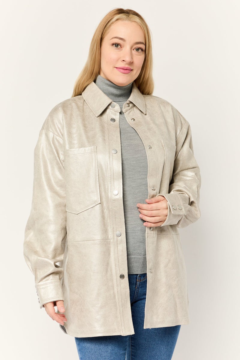 ESPRIT Women Solid Jacket Shirt, Grey - Image 1