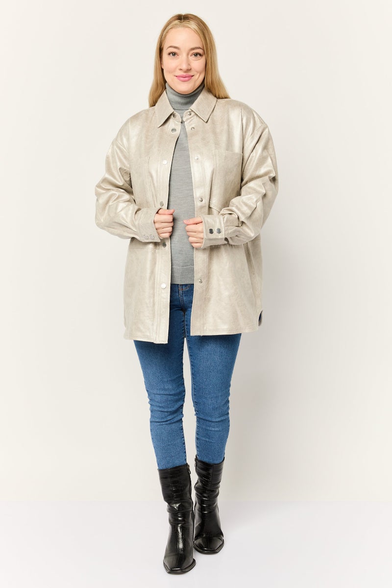 ESPRIT Women Solid Jacket Shirt, Grey - Image 3