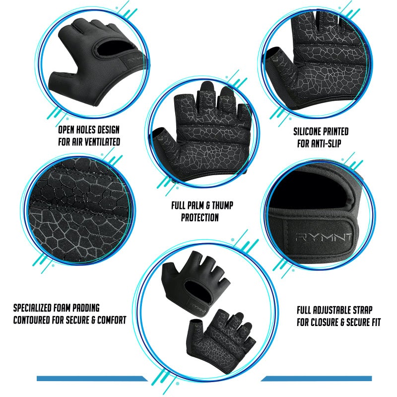 RYMNT Minimal Weight Lifting Gloves,Short Micro Workout Gloves Grip Pads with Full Palm Protection & Extra Grip for Men Women Weightlifting,Gym,Exercise Training.BK-Medium - Image 3