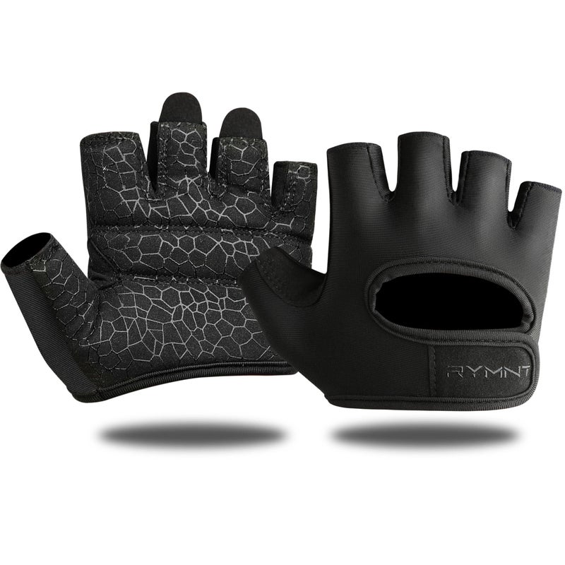 RYMNT Minimal Weight Lifting Gloves,Short Micro Workout Gloves Grip Pads with Full Palm Protection & Extra Grip for Men Women Weightlifting,Gym,Exercise Training.BK-Medium - Image 1