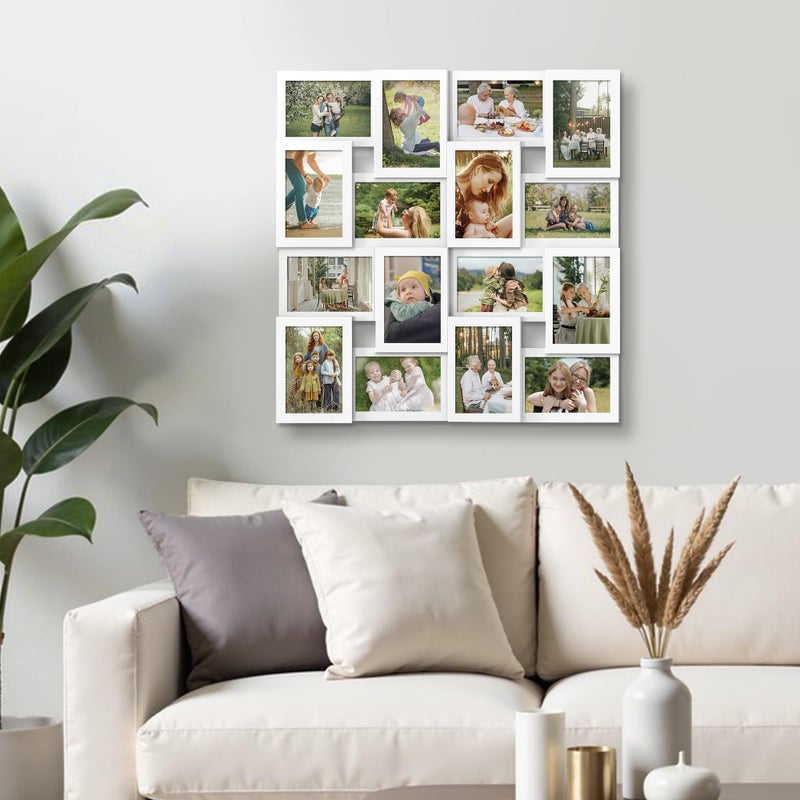 J.M.Deco Collage Picture Frames for Wall 16 Opening, Large Photo Frame Collage Wall Hanging for 4x6 Photo, Reunion Friends Family Memory, Christmas Gift -Pure White - Image 4