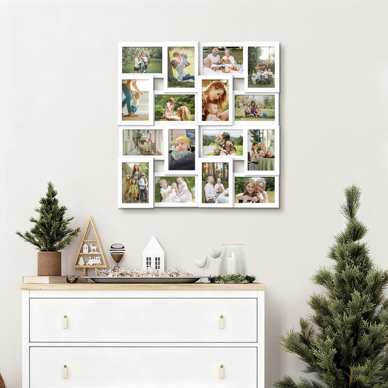 J.M.Deco Collage Picture Frames for Wall 16 Opening, Large Photo Frame Collage Wall Hanging for 4x6 Photo, Reunion Friends Family Memory, Christmas Gift -Pure White - Image 2