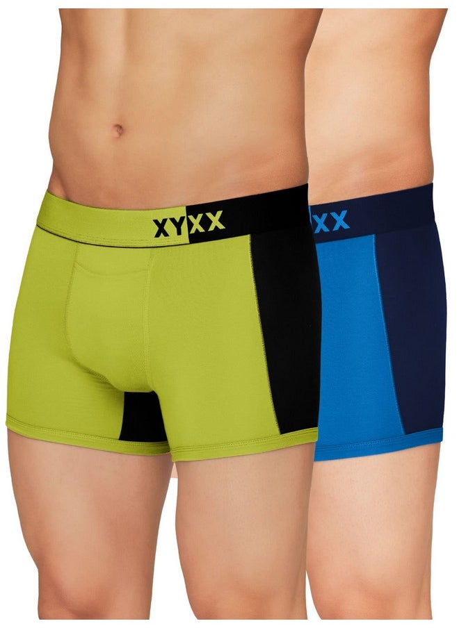 اكس واي اكس اكس - ملابس داخلية رجالية XYXX Dualist IntelliSoft Antimicrobial Micro Modal Trunk Pack of 2 (أزرق لامع وأسود قزحي؛ ليموني وأسود؛ M) - Image 1