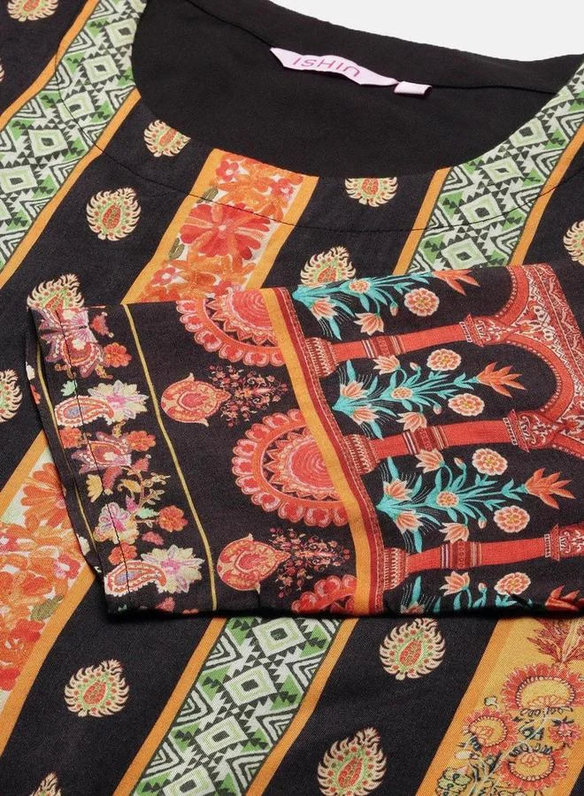 آي شين طقم كورتا وبنطلون ودوباتا بطبعة ورقبة دائرية من ستايلي