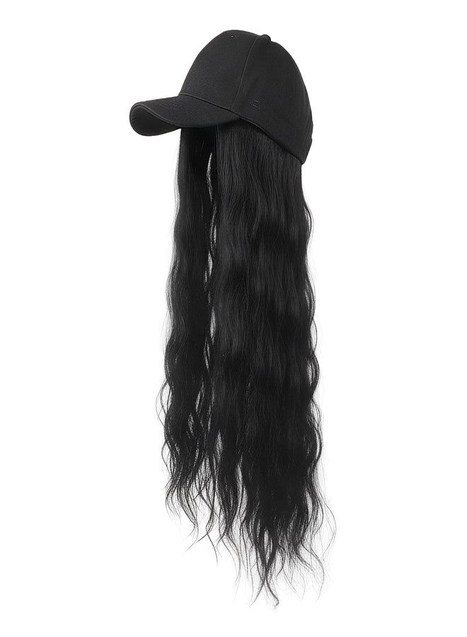 BXT Black Baseball Cap Wig Hat with Hair Extensions Adjustable Hat Attached 24" Long Wavy Hairpieces Synthetic Wig Long Curly Wave Hairpiece Hats for Women Girls Daily Use - Image 5