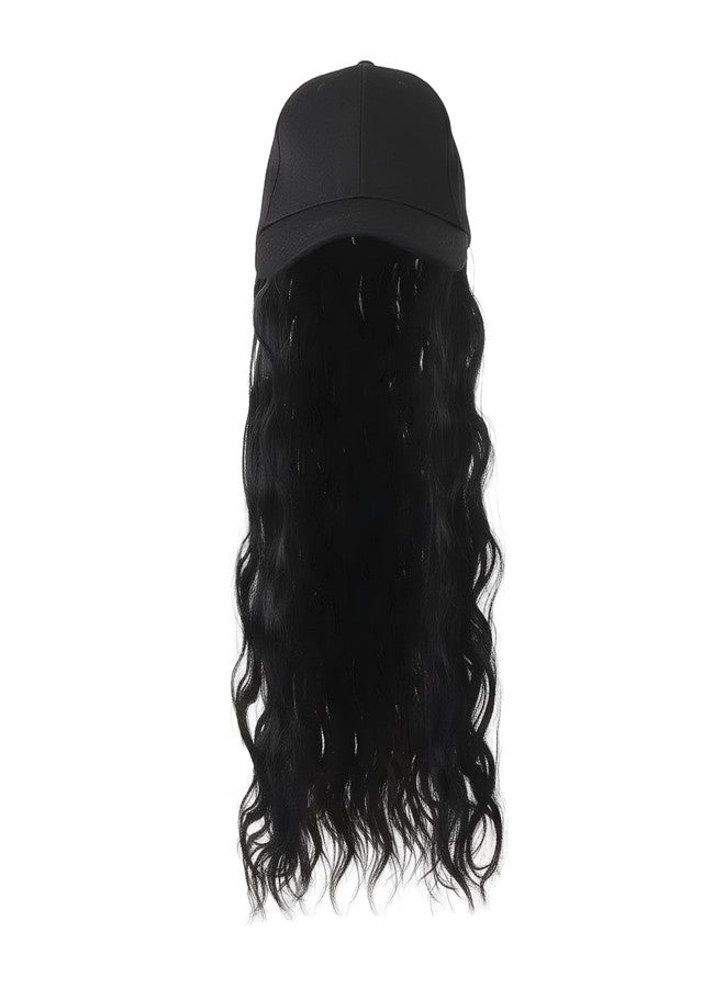 BXT Black Baseball Cap Wig Hat with Hair Extensions Adjustable Hat Attached 24" Long Wavy Hairpieces Synthetic Wig Long Curly Wave Hairpiece Hats for Women Girls Daily Use - Image 4