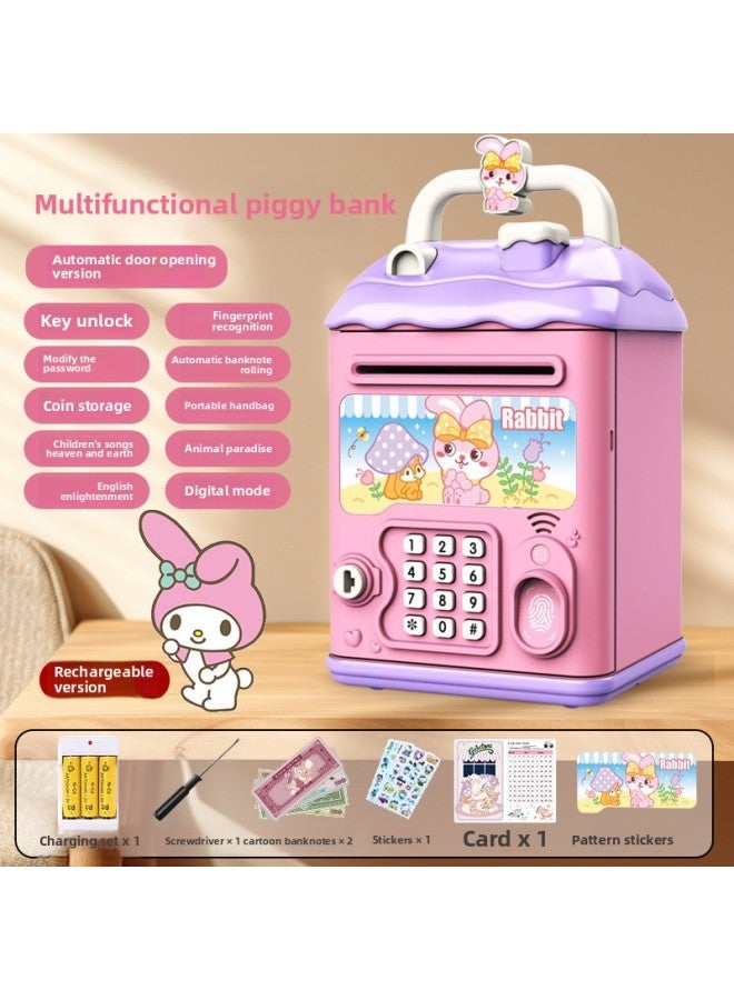 The Piggy Bank Can Only Be Entered And Exited. It Is A Boy's Password Box. Kuromi Savings For Girls And Kidsren Can Be Deposited And Withdrawn In 2024-Color:Pink Bunny ☀ Password Unlock Automatic Money Roll ☀ Rechargeable Version - Image 1