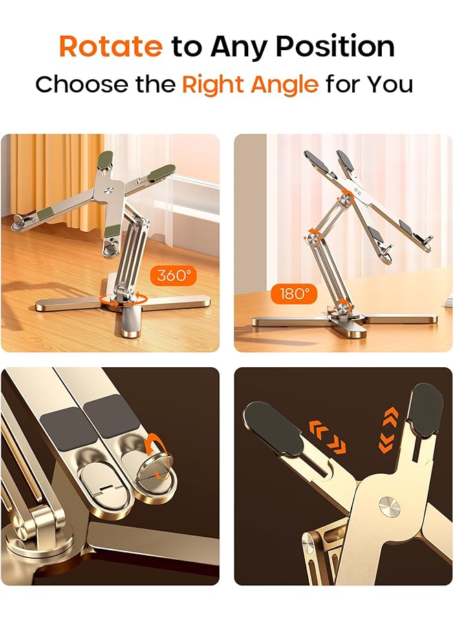 PEGANT Rotating Foldable Laptop Stand For Desk 360° Adjustable Ergonomic Portable Aluminum 10 17 Inch Laptop Organizer Lightweight Notebook Holder For Home Office Travel Compatible With Macbook Dell Hp - Image 3