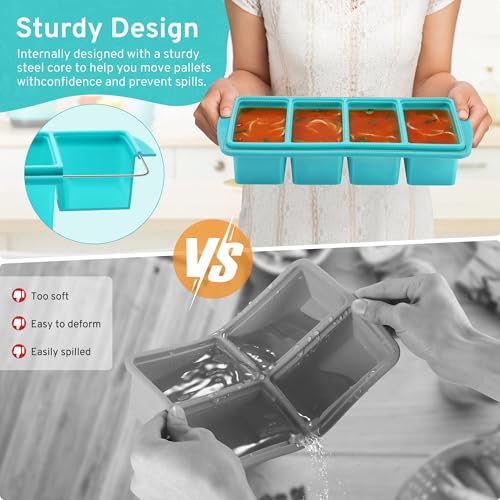 Uozuke Silicone Freezer Tray with Lid - 1 Cup Silicone Food Freezer Tray - Large Ice Cube Freezer Molds - Soup, Sauce, leftovers, Homemade Meal Prep Freezing Kitchen Storage Containers - Aqua - 2-Pack - Image 3